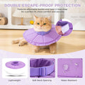 Avont Adjustable Cat Recovery Collar, Soft Lightweight Water Resistant Donut Cone for Cats After Surgery, Anti-Lick Protective E-Collar for Healing -Purple(S)