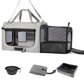Petseek Extra Large Expandable Cat Carrier Soft Sided for Car, Portable Small Dog Carrier for 2 Cats, 24"x16.5"x16" Road Travel Folding Comfortable Design with Litter Box and Bowl