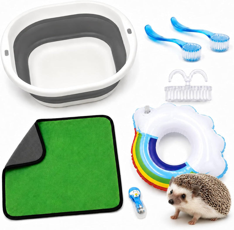 7-Piece Hedgehog Bath Supplies Kit with Foldable Tub and 3 Brushes