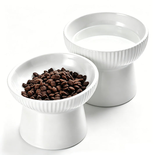 Elevated Cat Food Bowl, Ceramic Raised and Tilted Water Bowl, Whisker Fatigue Cat Bowls for Indoor Cats, Anti Vomiting and Protect Spines Pet Feeding Dishes for Kittens Small Dog, Heavy Non-Slip Base