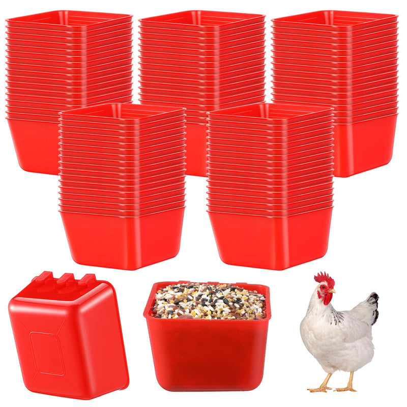 Maxdot 50 Pcs Cage Cups Chicken Feeder Cups 16 oz Hanging Bird Food Water Bowl Bunny Cage Feeding Dish for Pet Parrot Rooster Parakeet Gamefowl Poultry Pigeon(Red)
