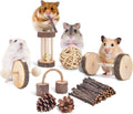 ERKOON 11 Pack Chinchillas Chew Toys, Toys Accessories for Teeth Care, Natural Apple Wood Ladder Bell Roller for Russian