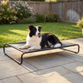 Veehoo Cooling Elevated Dog Bed, Outdoor Dog Bed for Large Dogs, Raised Dog Cot with Thickened Frame, Durable Teslin Mesh & Anti-Slip Rubber Feet, Pet Hammock for Indoor or Camping, 41" x 26", Black