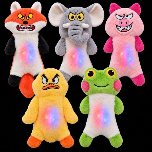 LECHONG No Stuffing Dog Toys to Keep Them Busy, 5pcs Dog Squeaky Toys for Small and Medium Dogs, Puppy Toys with Light, 