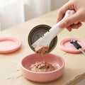 4 PCS Pet Food Can Accessory Set, Reusable Pink Silicone Can Lids with Feeding Shovel and Stainless Steel Spoon for Cat 
