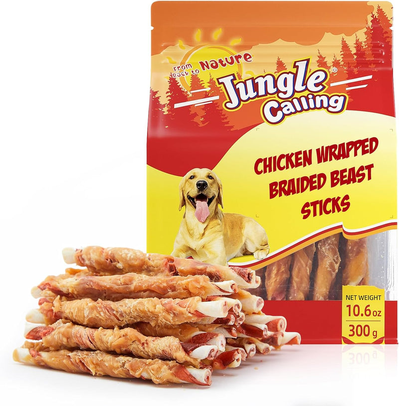 Jungle Calling 4.7 Inch Chicken Wrapped Rawhide Sticks Dog Treats, 10.6 oz