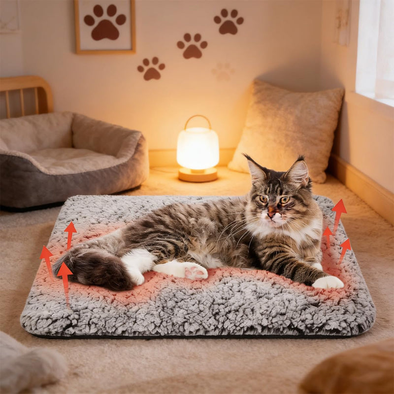 Self Warming Cat Bed, 28×20 inch Self Heating Cat Dog Mat, Non-Electric Warm Thermal Pet Pad for Indoor Outdoor Pets, Non-Slip Bottom, Washable (Grey)
