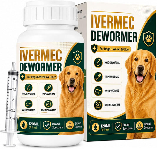 Dewormer for Dogs, Liquid Broad Spectrum Dog Wormer for Hookworms, Tapeworms, Whipworms & Roundworms, Supports Digestive