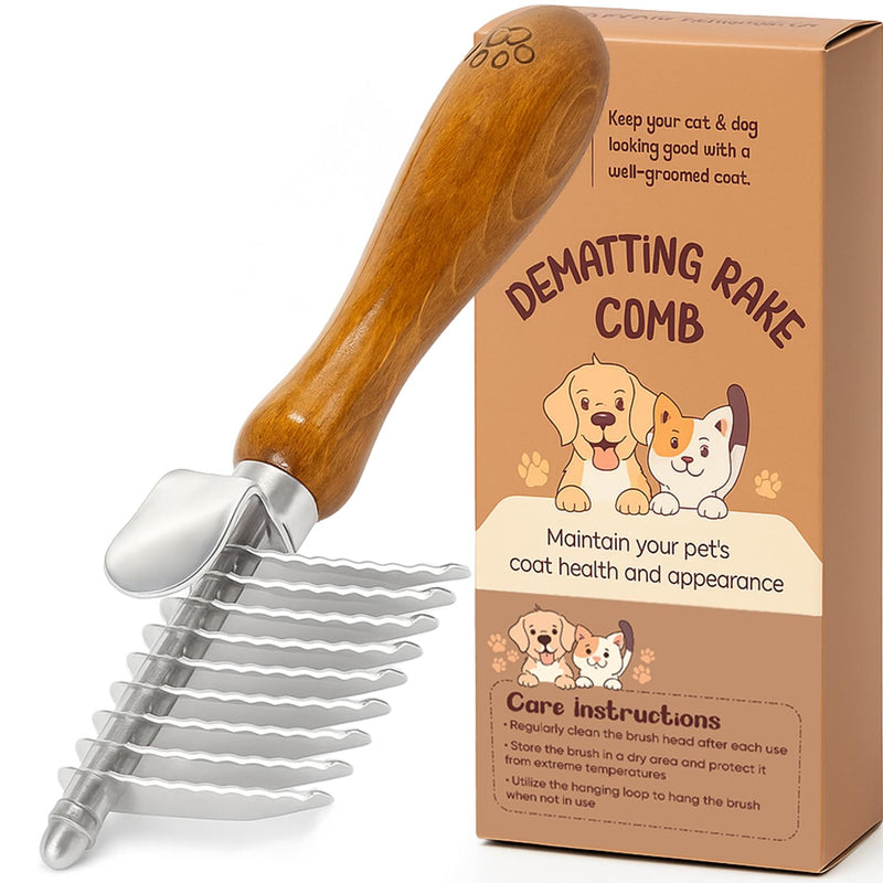TAKAVU Dematting Comb for Dogs and Cats with Long Hair - 9-Blade Undercoat Rake for Removing Mats, Tangles and Knots - Deshedding Grooming Tool for Doodles and Double-Coated Pets