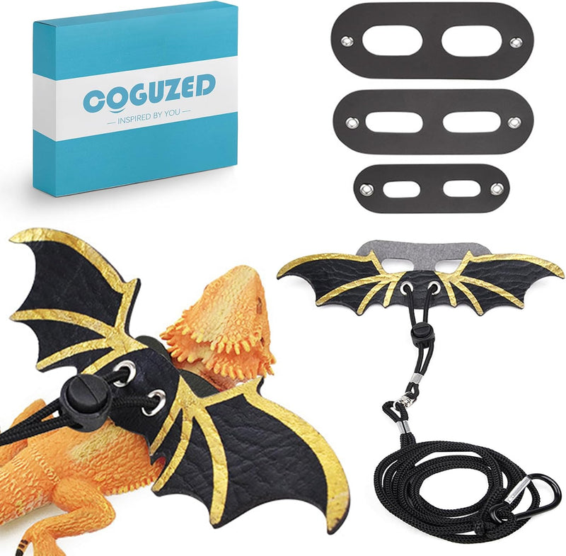 CoguZed Bearded Dragon Leash and Harness Set, Adjustable Lizard Harness, Soft Leather Reptile Costume, Cool Dragon Wing 