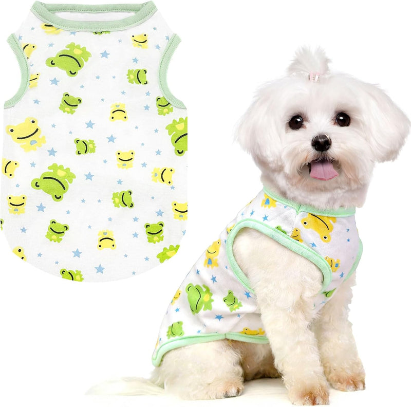 PETCARE Cartoon Dog Shirts for Small Dogs Cute Dog Clothes Green Frog Tshirt Soft Cotton Puppy Pajamas Breathable Sleeve
