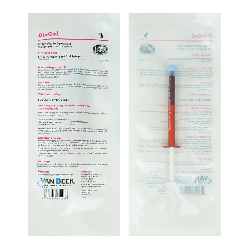 DiaGel for Kittens - Orally Administered Gel for Occasional Loose Stools and Digestive Upset - Natural Pet Products - Van Beek Natural Science