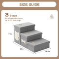MewCharm 3-Step Wider Dog Steps for Bed 17" H, Foldable Dog Stairs with Storage, Non-Slip Pet Steps for Small Medium Large Dogs, Arthritis-Friendly Pet Stairs for Couch and Car Up to 200 lbs, Grey