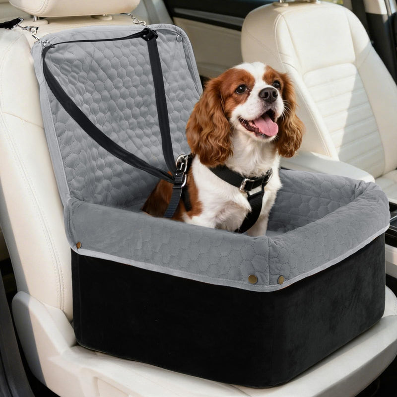 Wagora Dog Car Seat for Small Medium Dogs, Travel Pet Car Bed with Removable Waterproof Cover, Memory Foam Dog Booster Seats Up to 35 lbs, Safety Belt and Storage Pocket(Gray)