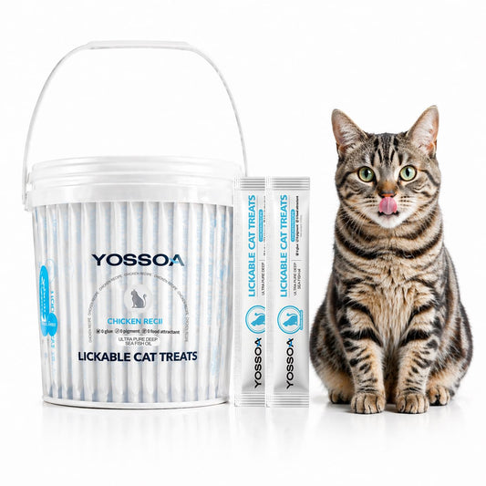 YOSSOA 100tubes Cat Treat Lickable, Omega-3 Fish Oil for Skin and Coat Health Squeezable Creamy Purée Cat Treat Real Chicken Puree Lickables Bulk Wet Squeeze Treats for Kittens Healthy Grain-Free