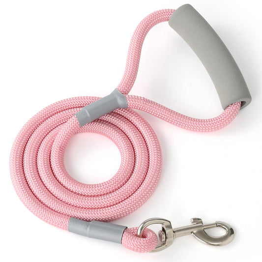 Mile High Life Dog Leash, with Comfortable Padded Handle, Pink Nylon Rope Leash with Steel Tips, Heavy Duty 5 Feet Pet Leashes (Pink,60 Inches)