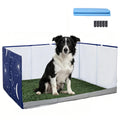 Dog Grass Pad with Tray,Foldable Dog Litter Box with High Walls,Odor Free Artificial Grass Pad for Dog Potty,No Assembly,No Spill, Waterproof, Easy to Clean (Blue star, M-36''Lx23.6''Wx16''H)