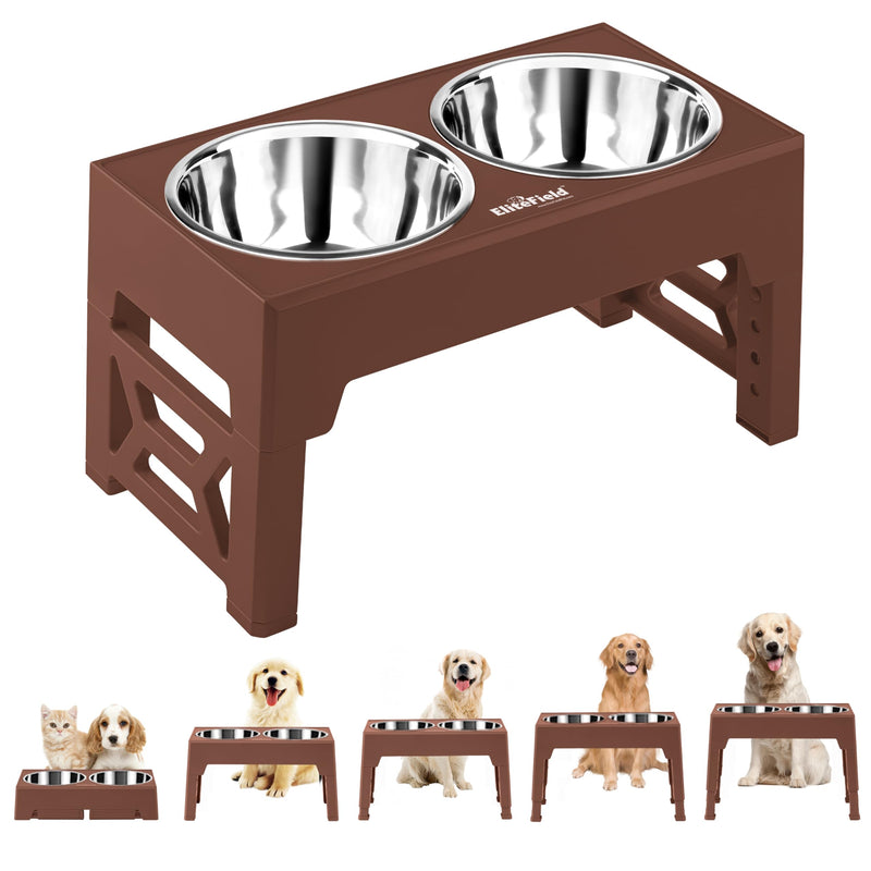 EliteField Elevated Dog Bowls (2-Year Warranty), Two 58 oz Stainless Steel Food Bowls, 5 Adjustable Raised Heights (4