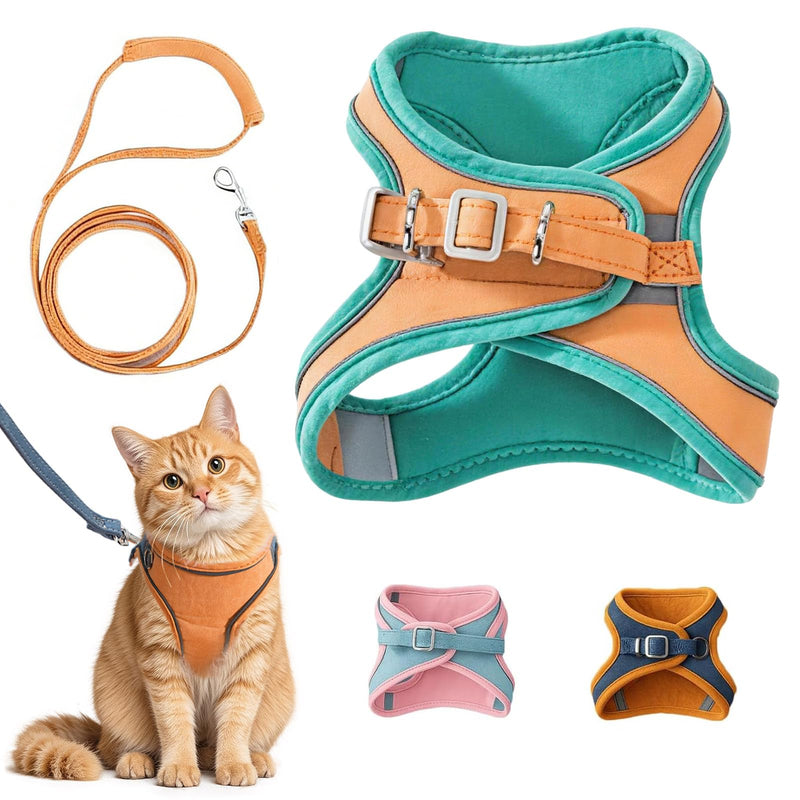 Cat Harness and Leash, Cat Harness Escape Proof, Soft Adjustable Cat Leash Breathable Comfortable Vest Easy to Wear, Easy Walk Leash for Small Medium Cats Kittens for Indoor Outdoor (Green, L)