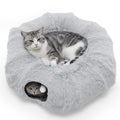 DUMOS Cat Tunnel Bed for Indoor Cats Cave Donut Play Tunnel with Soft Plush Peekaboo, Circle Cushion, Washable Multifunctional Playground Under Tree Pet Toys for Kittens, Puppy Rabbit, Ferret, Grey