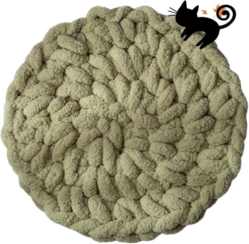 Cat Kneading Mat, Handmade Round Cushion Bed Pad Kittens (Green,M)