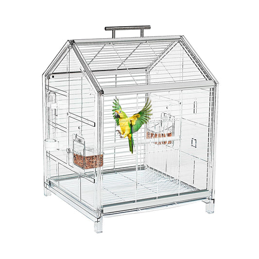 AideeGrowth 20.5 inch Small Bird Cage, Parrot Cage, Portable Bird Carrier, Travel Carrier Cage for Home, Outing, Pet Clinic, Temporary Placement, for Small Medium Birds(White)