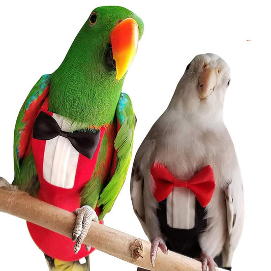 QBLEEV 2 Pack Bird Diapers, Cockatiel Tuxedo Flight Suite, Reusable Parrot Nappy Clothes Costume for Wedding Party Birthday Cosplay Photo, Pigeon Pants Urine Wet Suit for Conure Macaw Budgies Parakeet