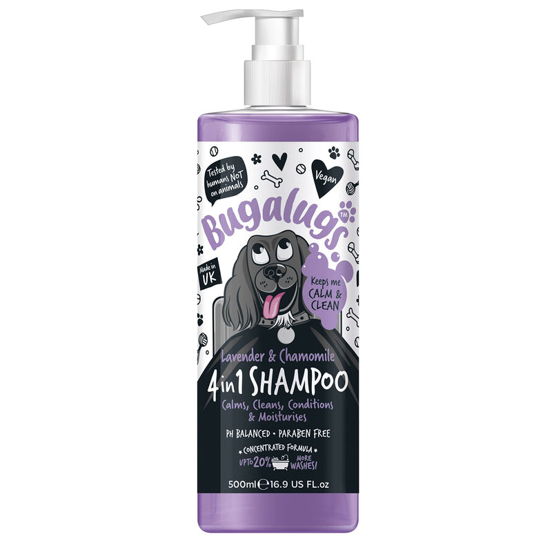Dog Shampoo by Bugalugs Lavender & Chamomile 4 in 1 Dog Grooming Shampoo Products for Smelly Dogs with Fragrance, Best Puppy Shampoo, Vegan pet Shampoo & Conditioner