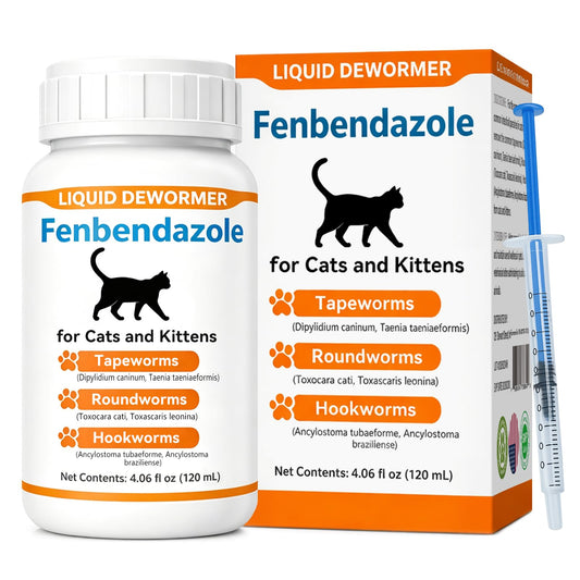 Cat Dewormer Liquid for Cats & Kittens, Fenbendazole Broad Spectrum for Tapeworms, Roundworms & Hookworms, Supports Intestinal Health, 120ml