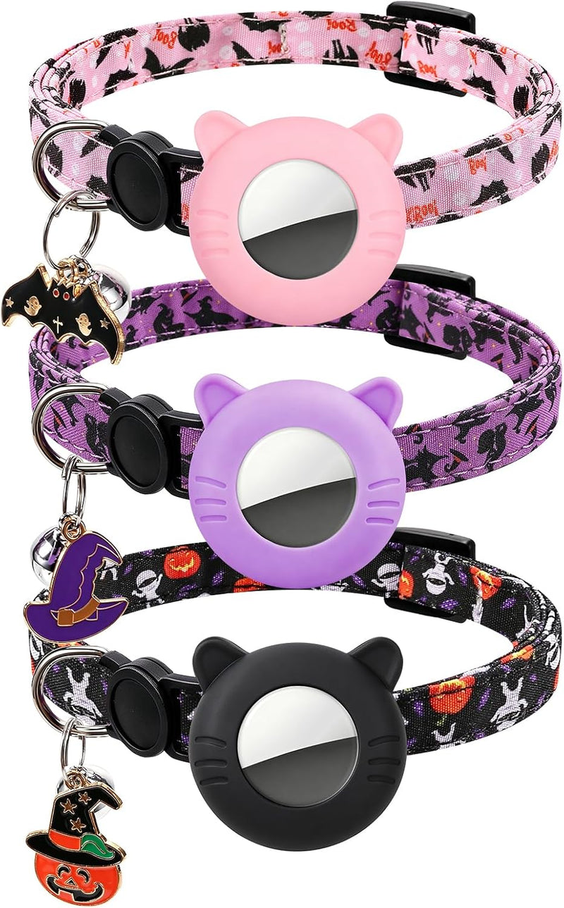 3 Pack Airtag Cat Collars Breakaway Halloween Cat Collar with Airtag Holder