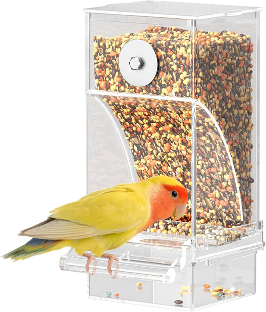 Pawfly Automatic Bird Feeder, Bird Feeder for Cage, No Mess Bird Feeder, Clear Acrylic Bird Cage Feeder, Parrot Feeder f
