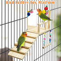BNOSDM Bird Perch Platform with Mirror, Wooden Climbing Ladder for Parakeet, Small Bird Swing Toys with Rotating Balls P