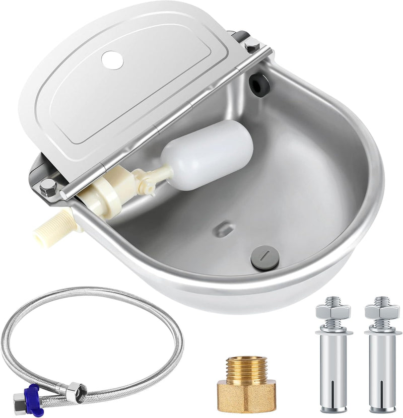 ToLanbbt Automatic Animal Dispenser Horse Water Bowl with Float Valve Stainless Steel Goat Waterer Feeder Outside Water 