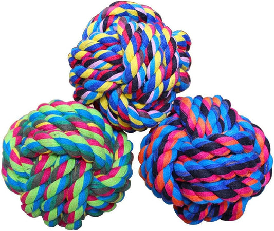 Pet Chew Toy, Knots Weave Cotton Rope, Biting Small Ball for Dogs & Cats, 3 in One Pack
