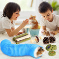 Kyouki Hamster Toys Guinea Pig Toys Set with Tunnel, Chewable Apple Wood & Natural Timothy Hay - Enrichment Chew Toys fo