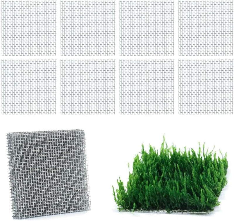 LINLAN 9 Pieces 3.1X3.1in (8X8cm) Aquarium Moss Mesh, 304 Stainless Steel Aquatic Moss Wall, Easy to Cut, for Fixing and