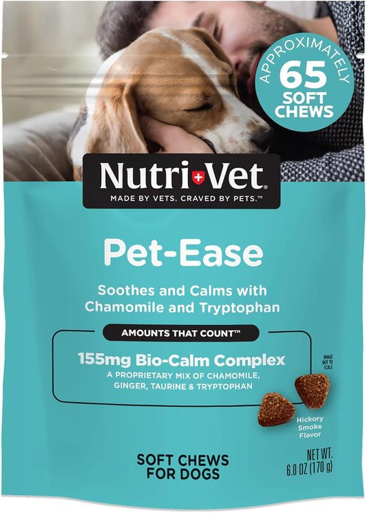 Nutri-Vet Pet-Ease Soft Chews for Dogs, Vet Formulated with Chamomile & Tryptophan to Soothe and Calm During Storms, Separation Anxiety, and Loud Noises, Dog Calming Supplement, 6.0 oz