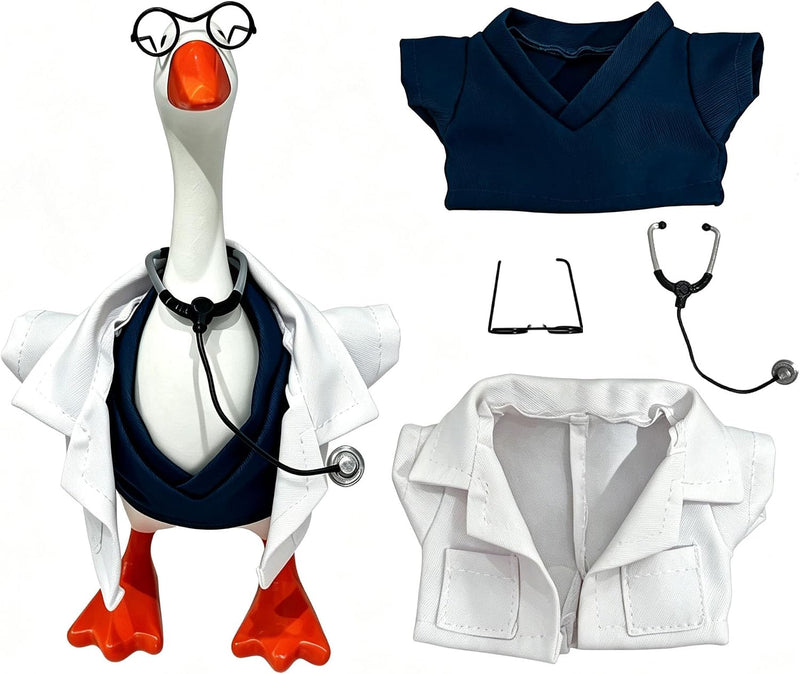 7 Inch Desk Goose Outfits Doctor Nurse Desk Goose Clothes Accessories with Doctor Uniform,Scrubs,Stethoscope & Glasses,D