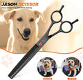 JASON 7" Dog Grooming Scissor - Professional Thinning Shear with 37 Teeth Japanese Stainless Steel Blender Scissors for Dogs, Cats and Other Pets (Thinning, Black) Christmas Gift