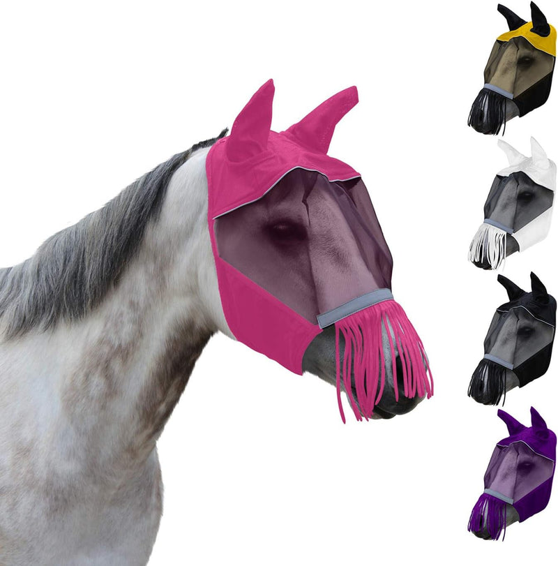 Derby Originals Reflective Safety Horse Fly Mask with Ears and Nose Cover Fringes