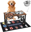 10" Tall Elevated Dog Bowls, Wooden & Metal Raised Dog Bowl Stand with 2 Stainless Steel Bowls-1700ml Capacity & Non-Sli