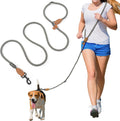 Mile High Life Hands Free Dog Leash, Crossbody Waist Leash with Genuine Leather Connection, Multifunctional Adjustable Slip Lead for Dog Walking Running (Black Khaki, 7FT)