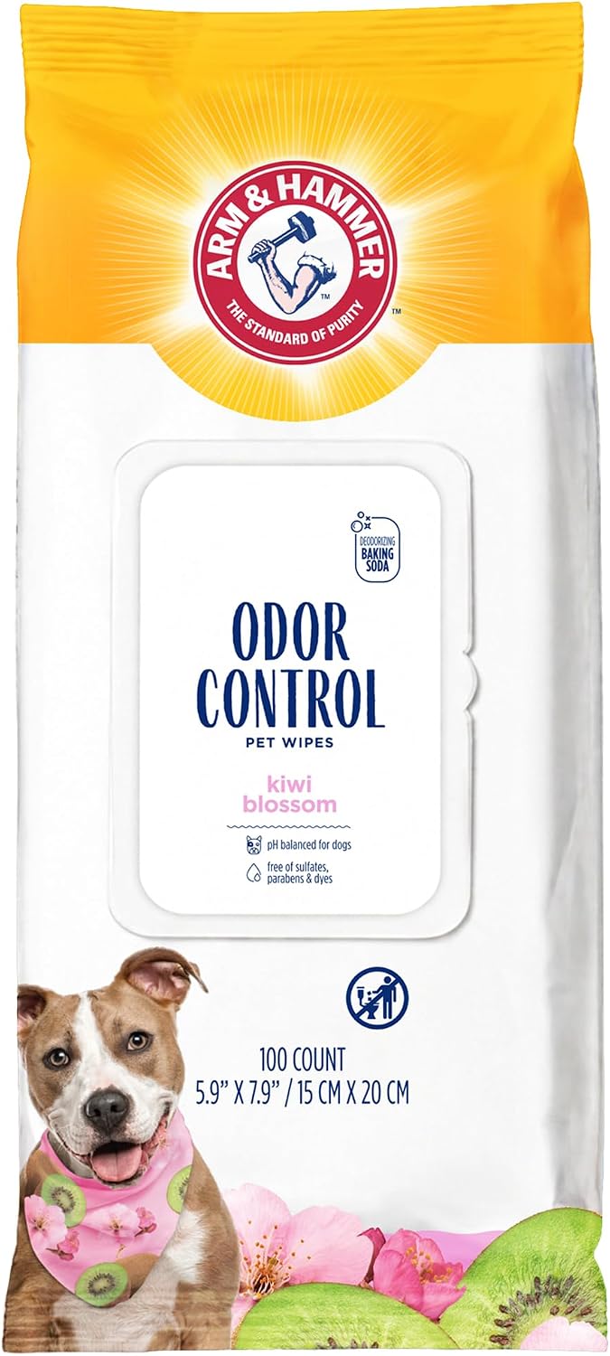 Arm & Hammer Odor Control Dog Wipes, Kiwi Blossom, 100 Count