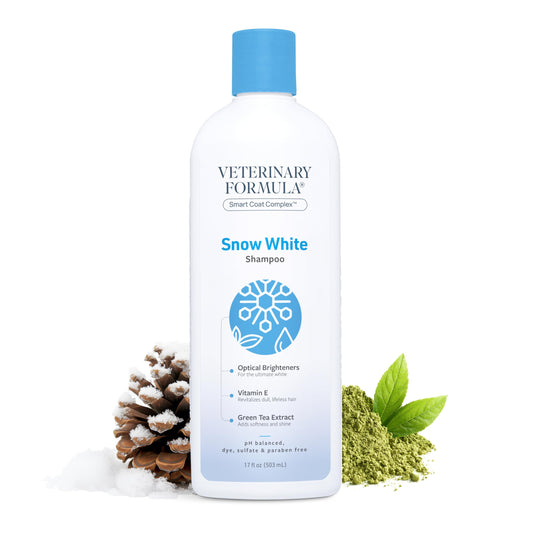 Veterinary Formula Smart Coat Complex Snow White Shampoo for Dogs and Cats, 17 Fl oz – Gently Remove Stains and Yellowing Without Bleach or Peroxide – Cleans, Deodorizes, and Brightens White Coats
