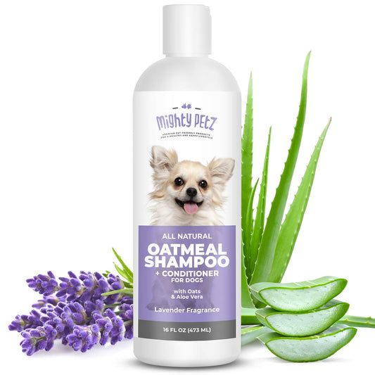 Mighty Petz 2-in-1 Oatmeal Dog Shampoo and Conditioner – 16 oz Natural Support for Allergies, Itchy Sensitive Skin. Moisturizing & pH Balanced for Dogs with Oatmeal and Aloe Vera