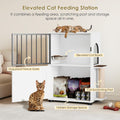 VKTO Cat Feeding Station, Dog Proof Cat Feeding Station with Scratching Post, Elevated Food Bowls with Stand, Cats Tree with Food Storage for Small Spaces, Pet House Furniture (White)