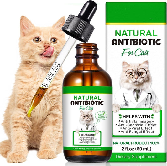 Cat Antibiotics for Infection, Natural Antibiotics for Cats, Cat Multivitamins Liquid, Cat Antibiotic Supports Immune and Cats Allergy Itch Relief, Pet Antibiotics Supplements, Chicken Flavor, 2 Fl Oz