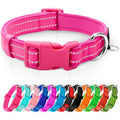 azuza Reflective Dog Collar,Soft Neoprene Padded Pet Collar with ID Tag Ring,Adjustable for Small Dogs,Hot Pink,S