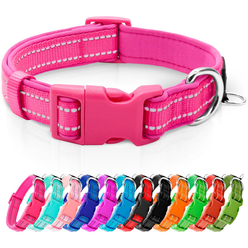 azuza Reflective Dog Collar,Soft Neoprene Padded Pet Collar with ID Tag Ring,Adjustable for Small Dogs,Hot Pink,S
