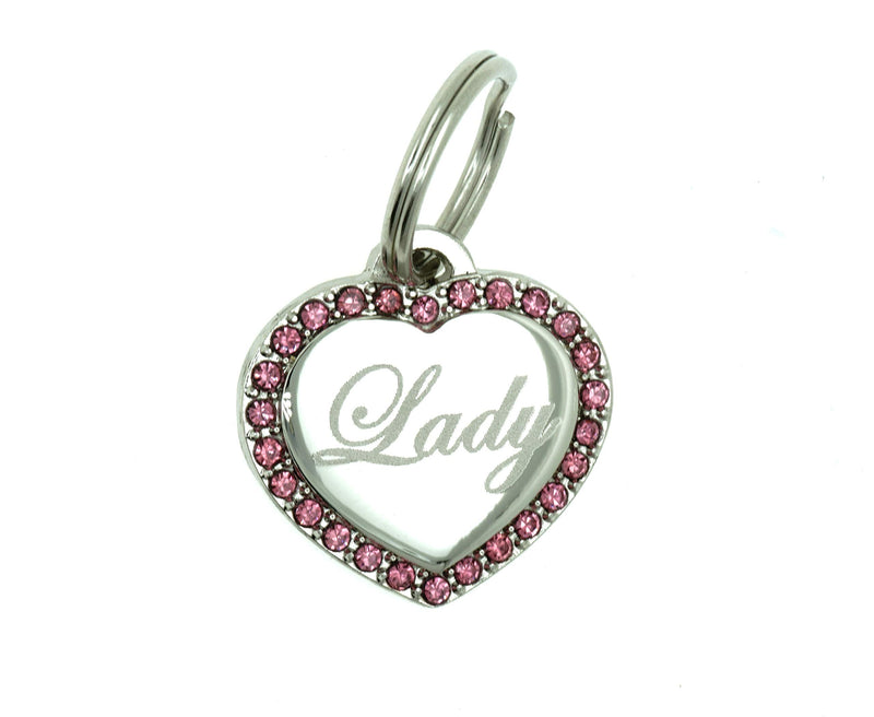 Yippo Accessories Custom Engraved Personalized Stainless Steel SMALL Heart Pink Rhinestones Dog Cat Pet ID Jewelry Bling Tag